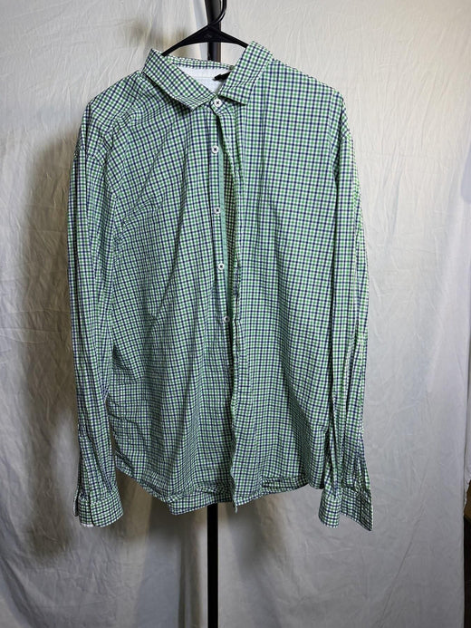Hugo Boss Men's 2XL Green Blue Gingham Regular Fit Button Up Shirt - Wormhole Thrift