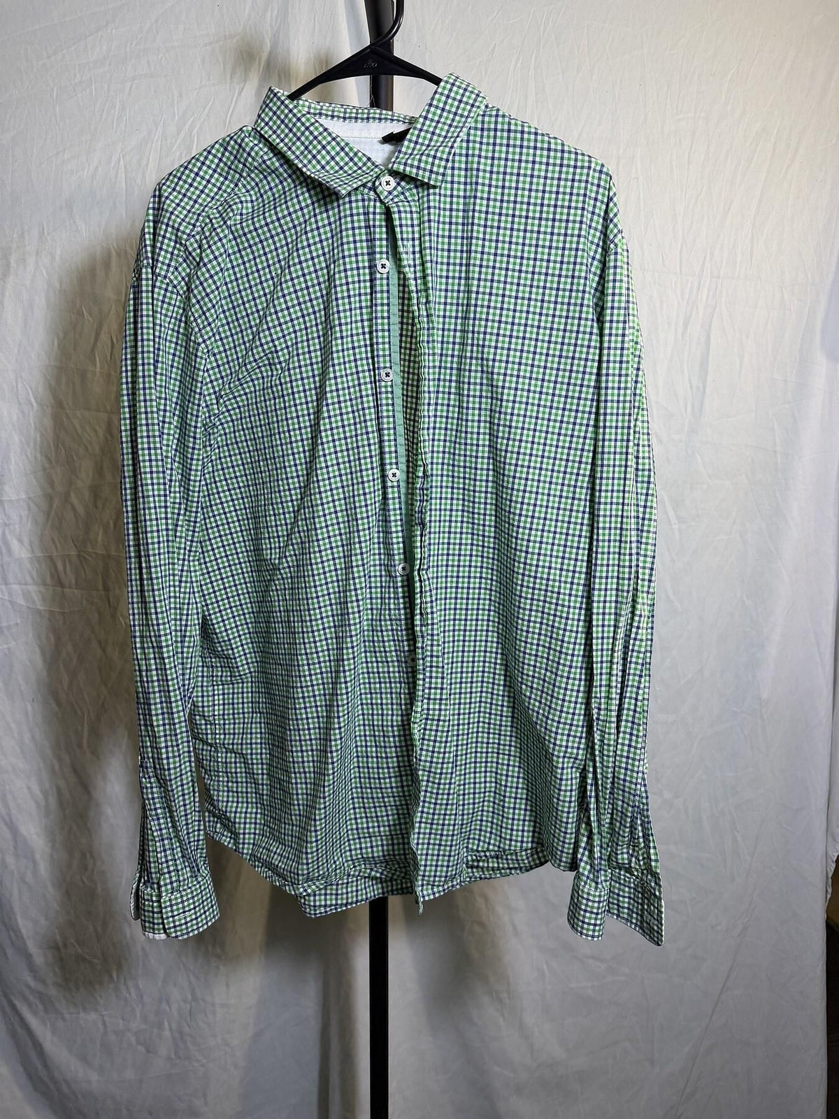 Hugo Boss Men's 2XL Green Blue Gingham Regular Fit Button Up Shirt - Wormhole Thrift