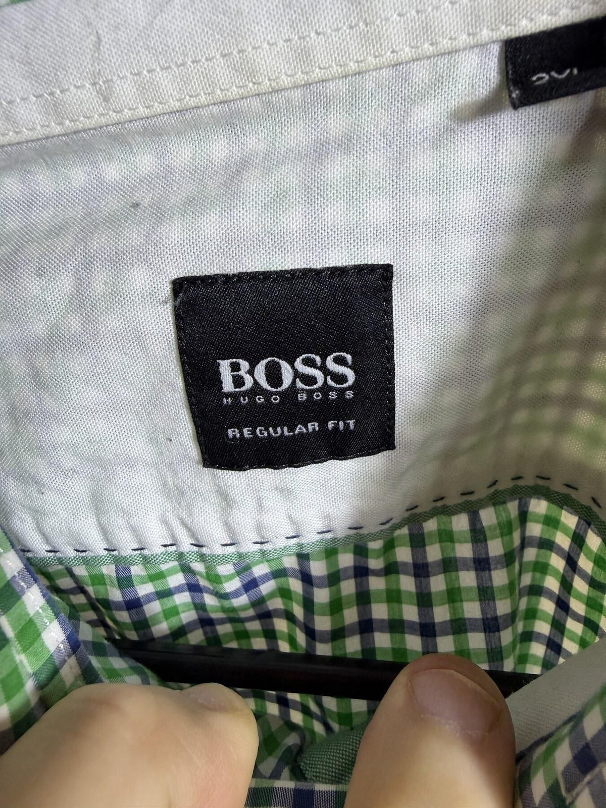 Hugo Boss Men's 2XL Green Blue Gingham Regular Fit Button Up Shirt - Wormhole Thrift