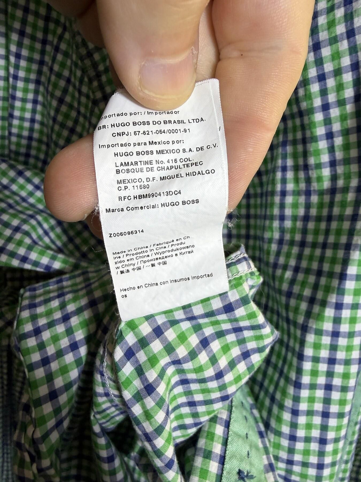 Hugo Boss Men's 2XL Green Blue Gingham Regular Fit Button Up Shirt - Wormhole Thrift