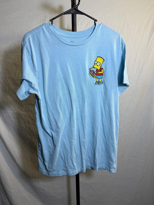 The Simpsons Bart Simpson Embroidered Graphic Tee Light Blue Men's XL - Wormhole Thrift