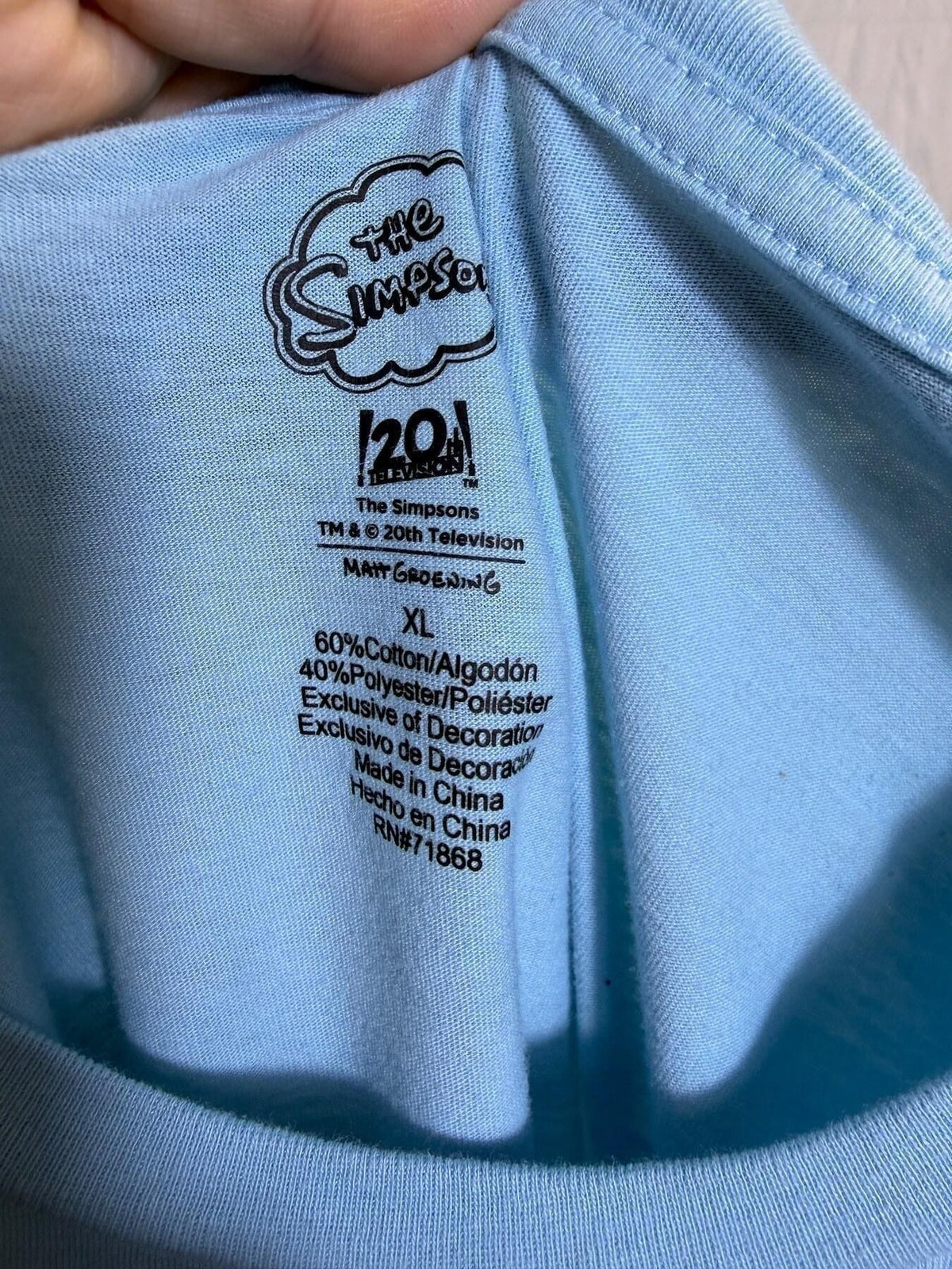 The Simpsons Bart Simpson Embroidered Graphic Tee Light Blue Men's XL - Wormhole Thrift