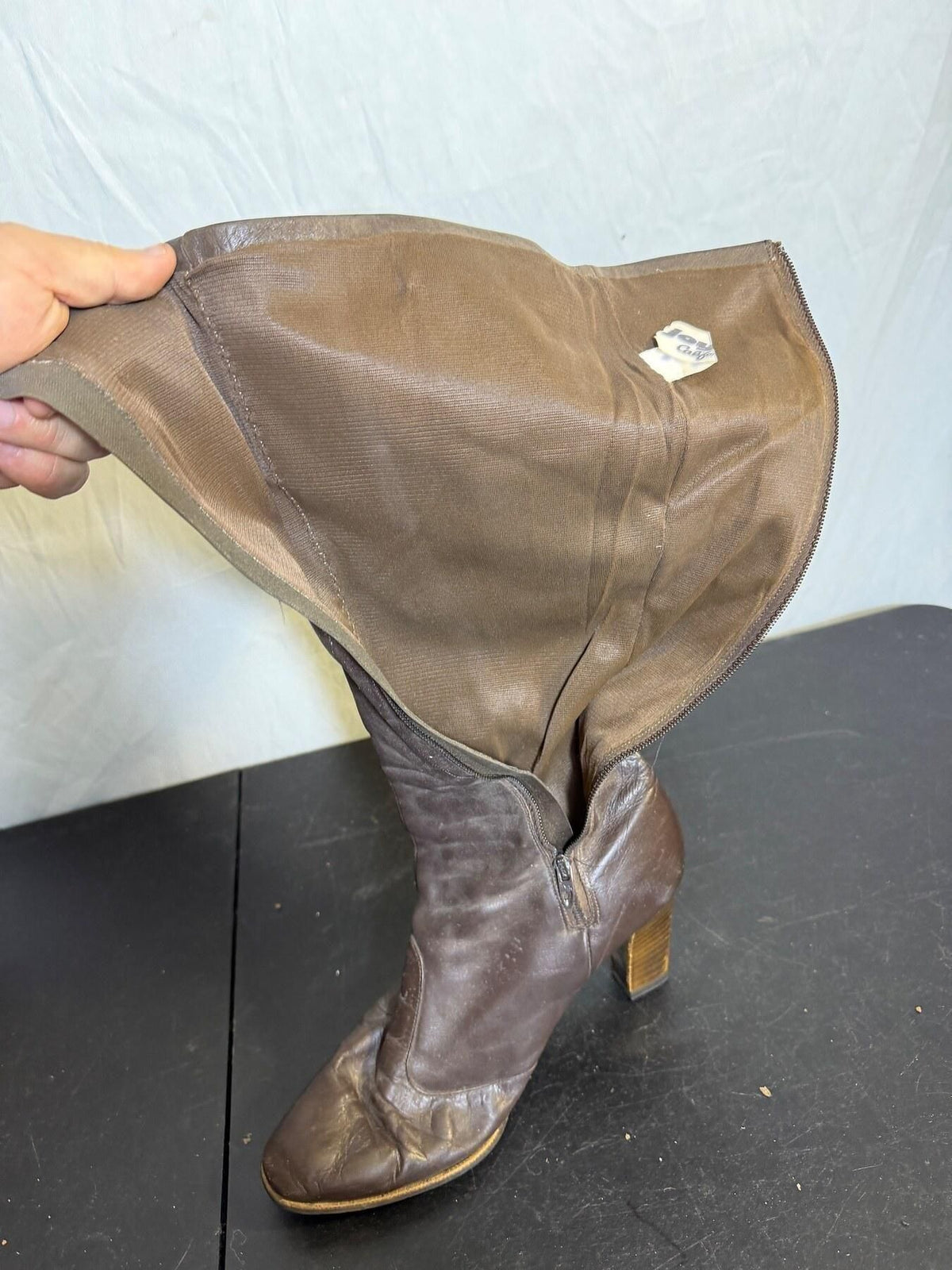 Vintage Joyce California Brown Leather Knee High Boots Block Heel - Wormhole Thrift