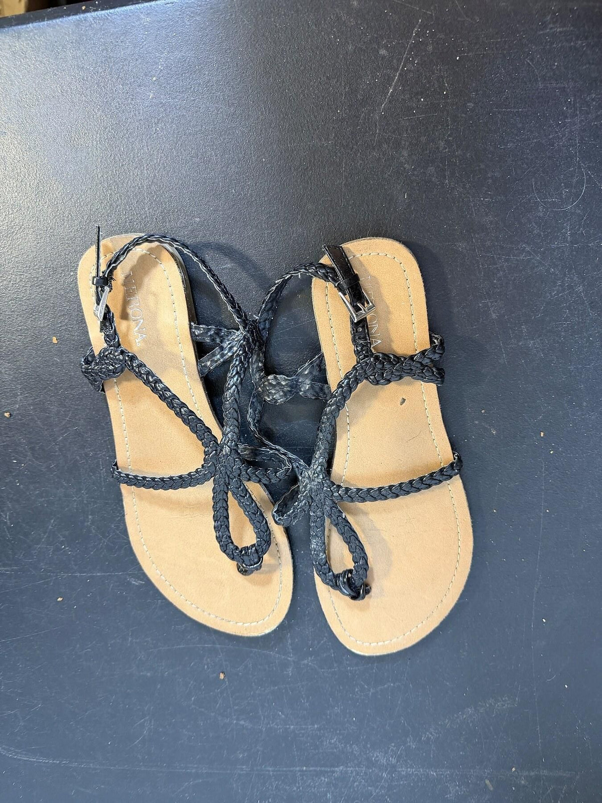 Merona Women's Black Braided Strap Flat Sandals Size 8 - Wormhole Thrift