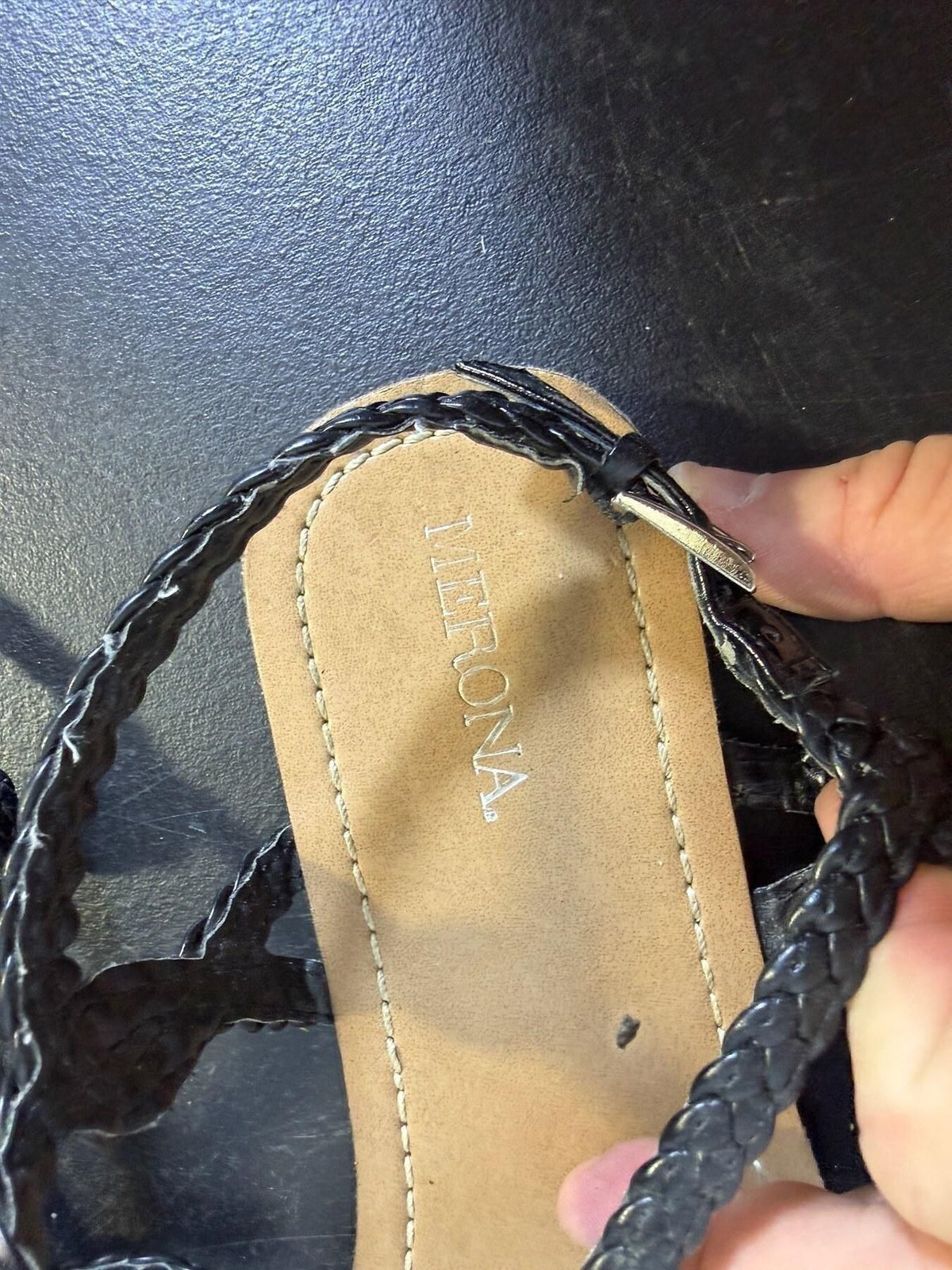 Merona Women's Black Braided Strap Flat Sandals Size 8 - Wormhole Thrift