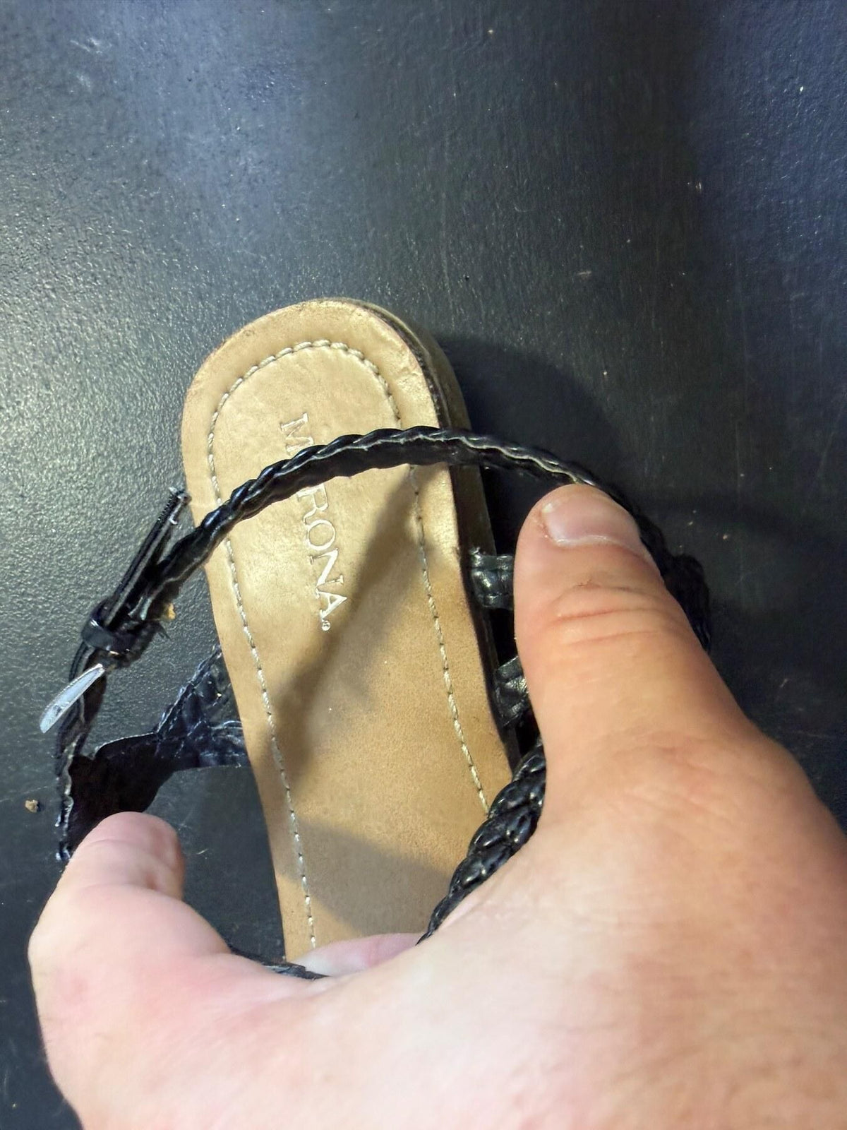 Merona Women's Black Braided Strap Flat Sandals Size 8 - Wormhole Thrift