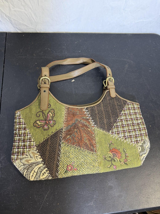 Vintage BUENO Patchwork Fabric & Faux Leather Shoulder Bag Purse - Wormhole Thrift