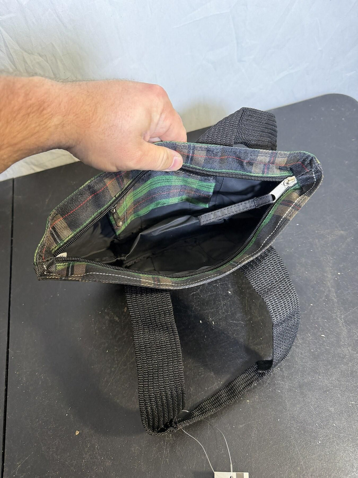 Kmart Black Plaid Small Tote Bag with Zipper Closure - Wormhole Thrift