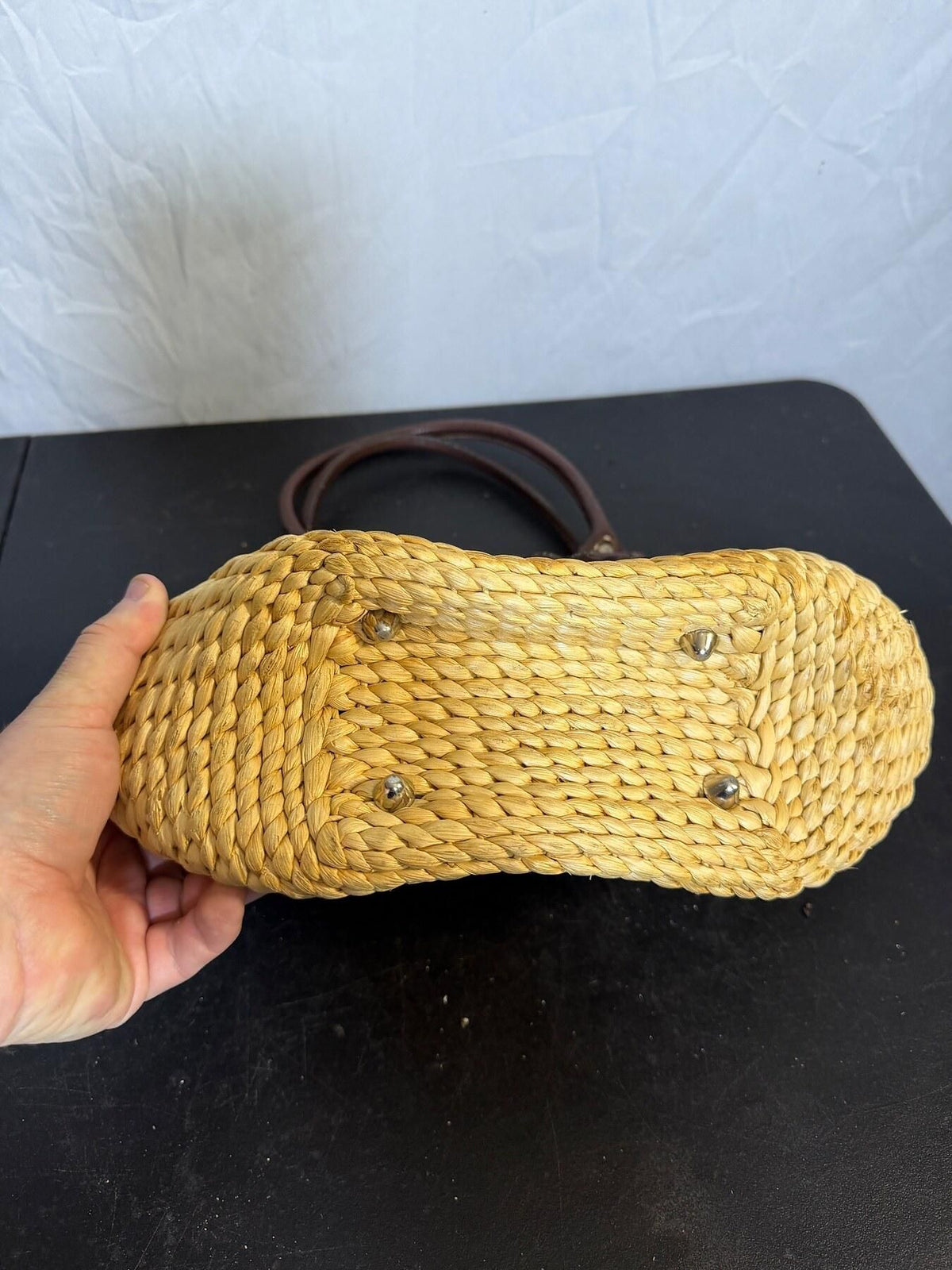 Vintage Straw & Faux Croc Hobo Shoulder Bag Palm Tree Lining - Wormhole Thrift