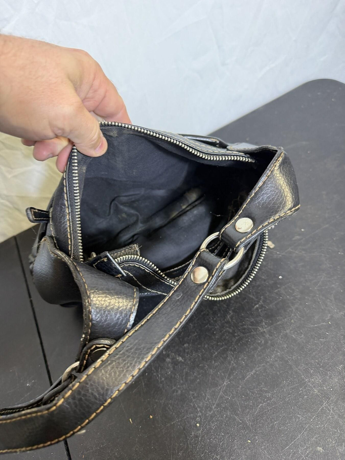 Vintage Jones New York Black Pebbled Faux Leather Shoulder Bag Handbag - Wormhole Thrift