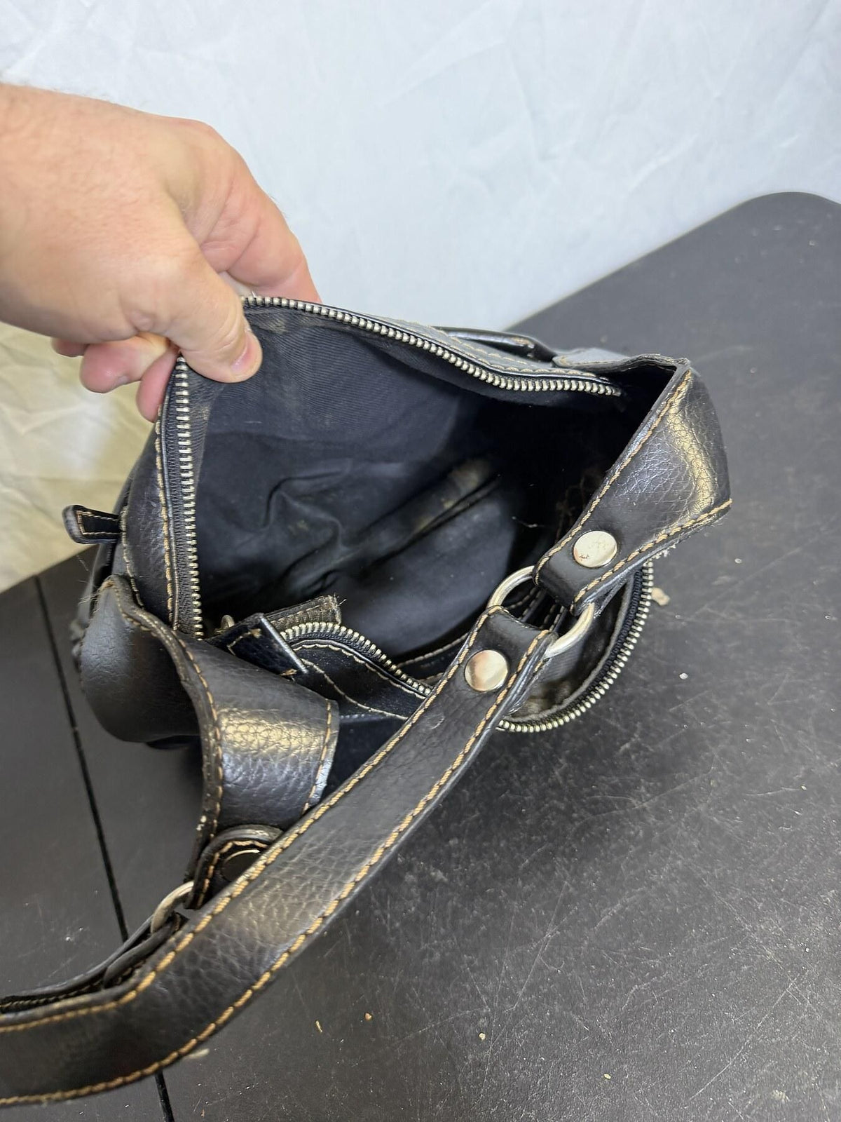 Vintage Jones New York Black Pebbled Faux Leather Shoulder Bag Handbag - Wormhole Thrift