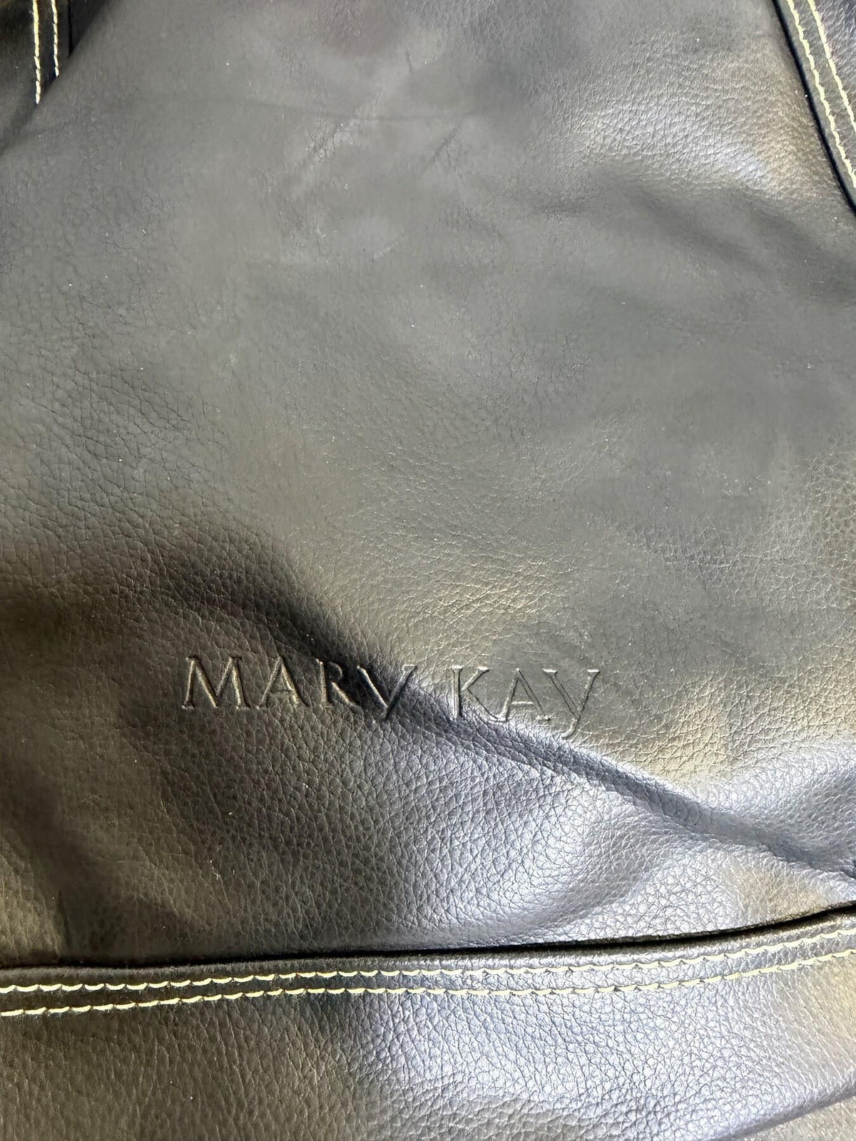 Mary Kay Black Faux Leather Tote Bag Pink Straps - Wormhole Thrift