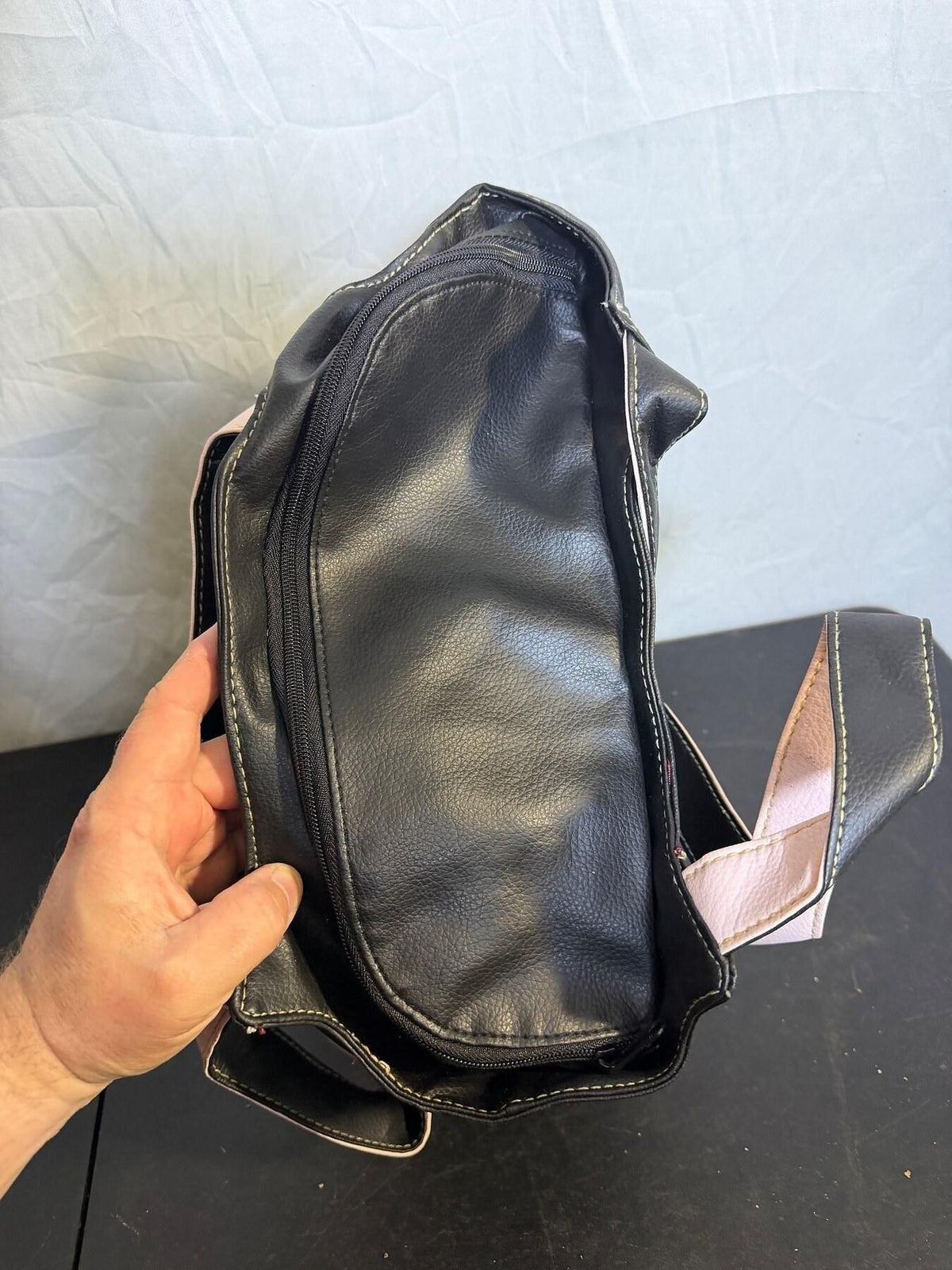 Mary Kay Black Faux Leather Tote Bag Pink Straps - Wormhole Thrift