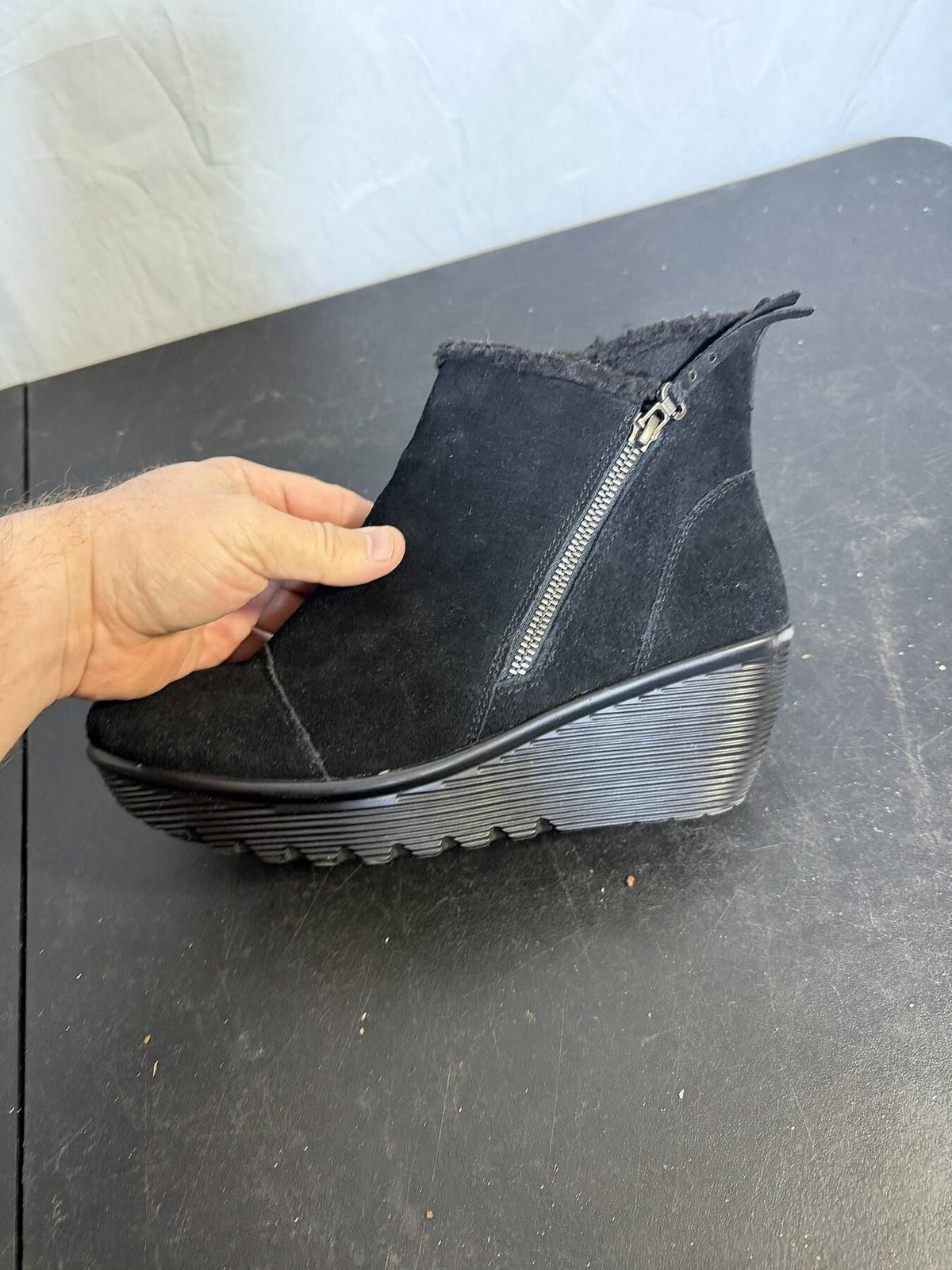 Skechers Black Suede Wedge Heel Ankle Boots Booties Women's US 6.5 - Wormhole Thrift