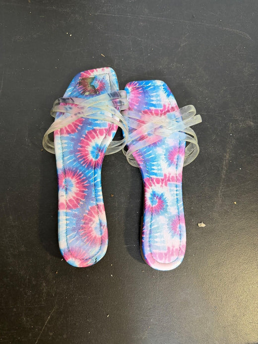 Vintage Chinese Laundry Tie-Dye Clear Strap Flat Sandals Women's Size 6 - Wormhole Thrift