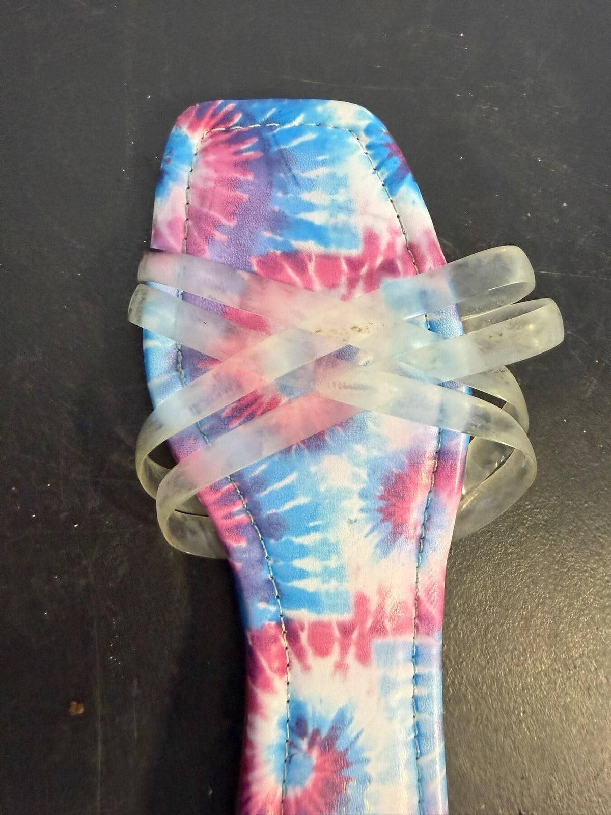 Vintage Chinese Laundry Tie-Dye Clear Strap Flat Sandals Women's Size 6 - Wormhole Thrift