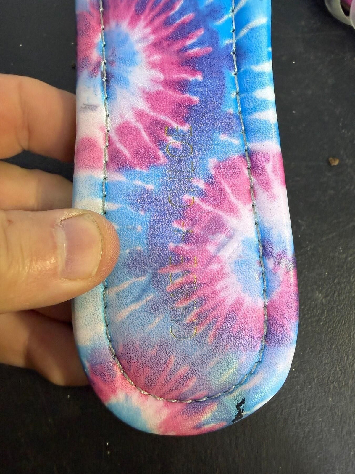 Vintage Chinese Laundry Tie-Dye Clear Strap Flat Sandals Women's Size 6 - Wormhole Thrift