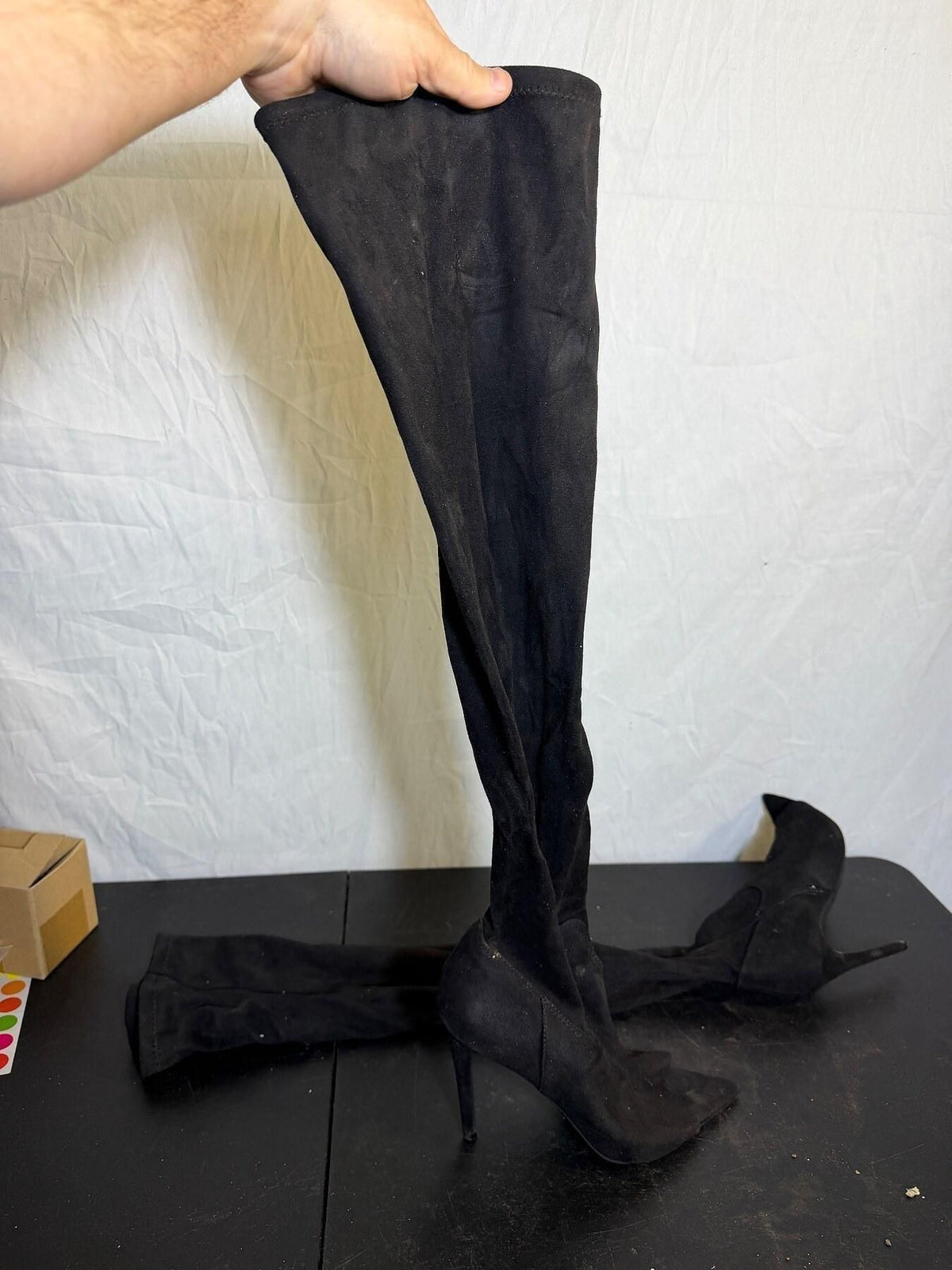 Anne Michelle Black Faux Suede Over-the-Knee Stiletto Boots EU 38 - Wormhole Thrift