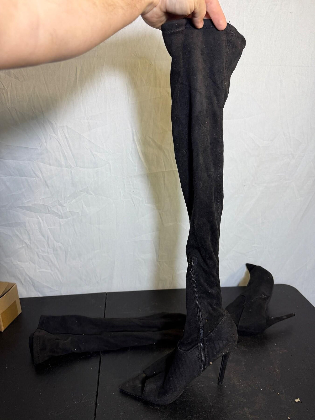 Anne Michelle Black Faux Suede Over-the-Knee Stiletto Boots EU 38 - Wormhole Thrift