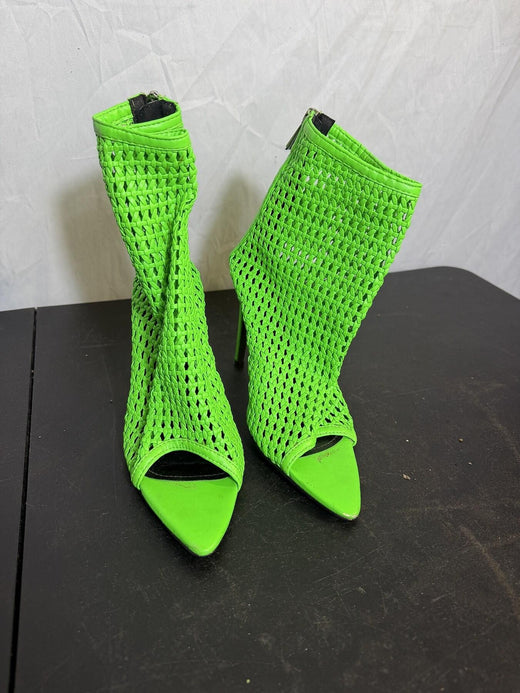 Cape Robbin Neon Green Woven Mesh Open Toe Stiletto Booties Women's 8M - Wormhole Thrift