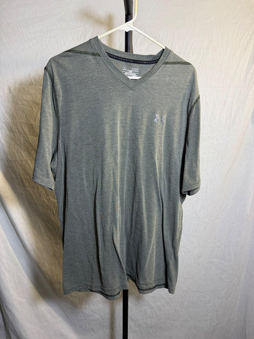 Under Armour Men's XL Threadborne HeatGear V-Neck T-Shirt Green - Wormhole Thrift