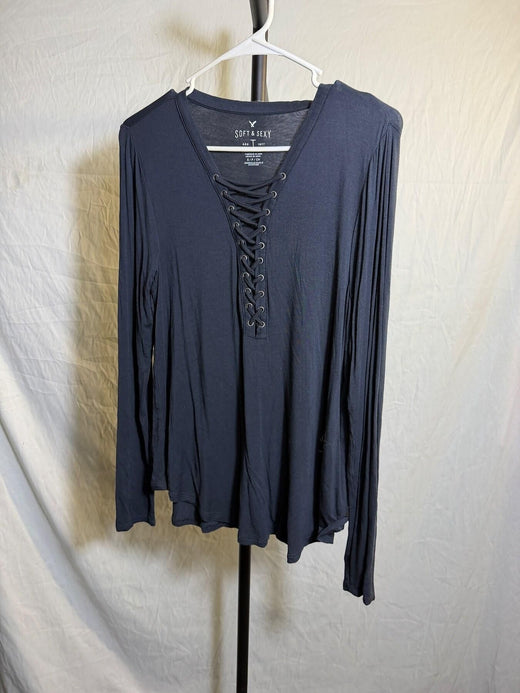 American Eagle Soft & Sexy Lace-Up V-Neck Long Sleeve Top Women's S - Wormhole Thrift