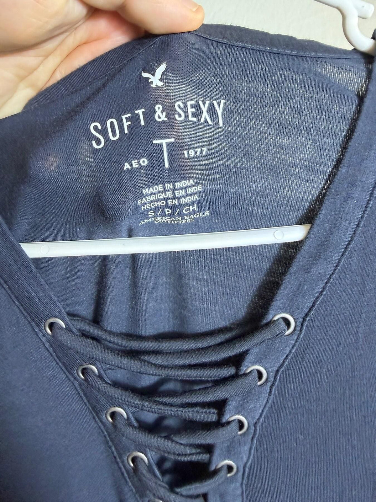 American Eagle Soft & Sexy Lace-Up V-Neck Long Sleeve Top Women's S - Wormhole Thrift