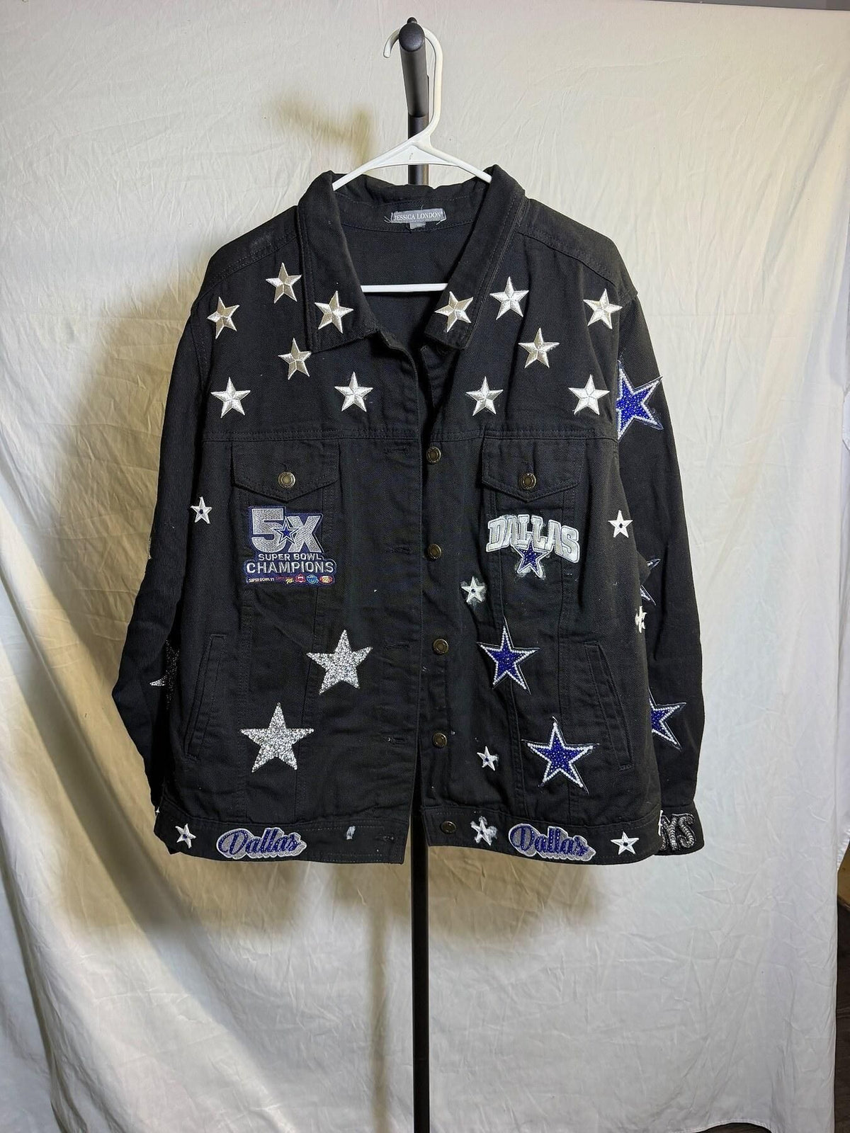 Vintage Jessica London Dallas Cowboys Embellished Denim Jacket - Wormhole Thrift