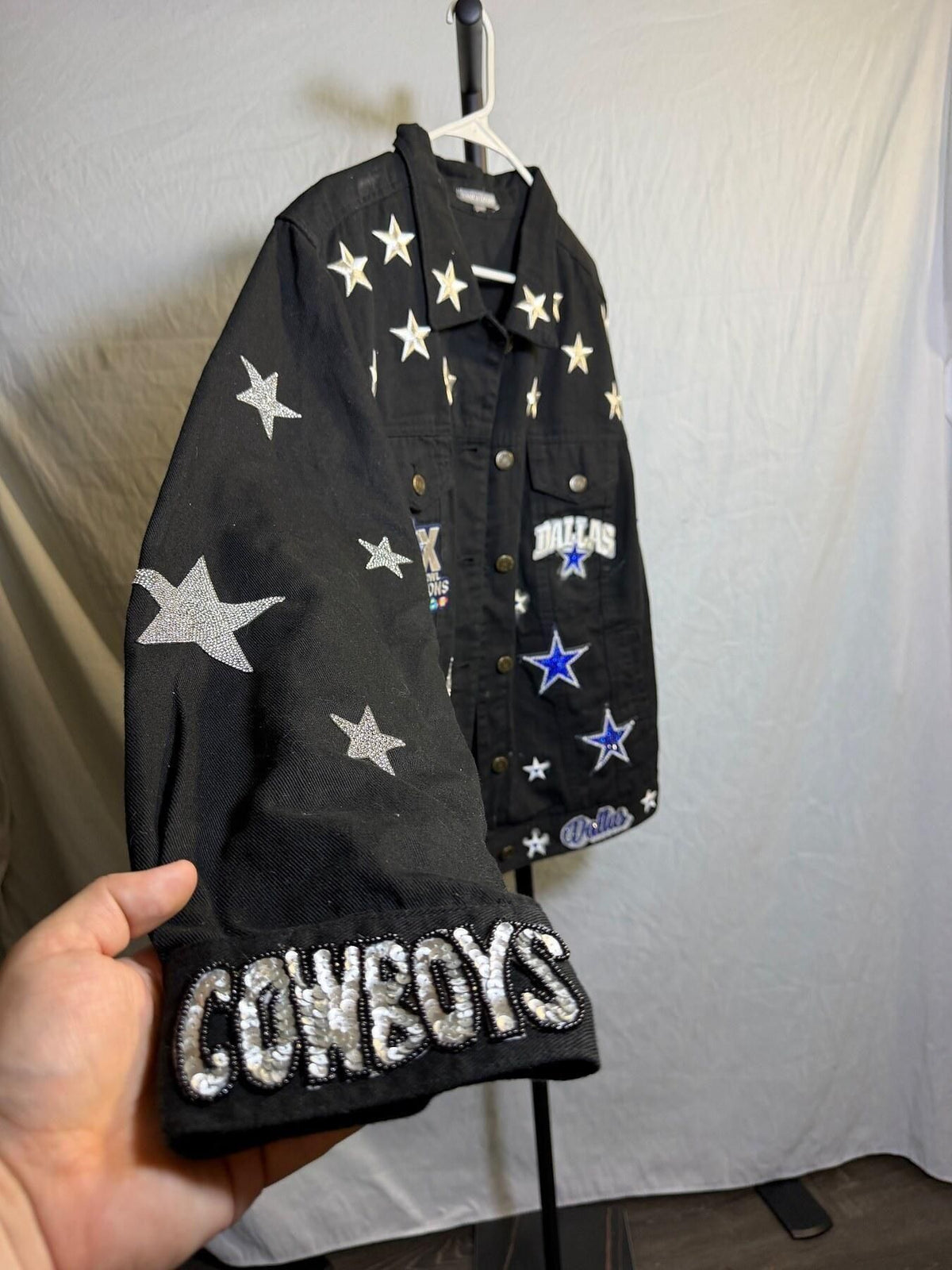 Vintage Jessica London Dallas Cowboys Embellished Denim Jacket - Wormhole Thrift