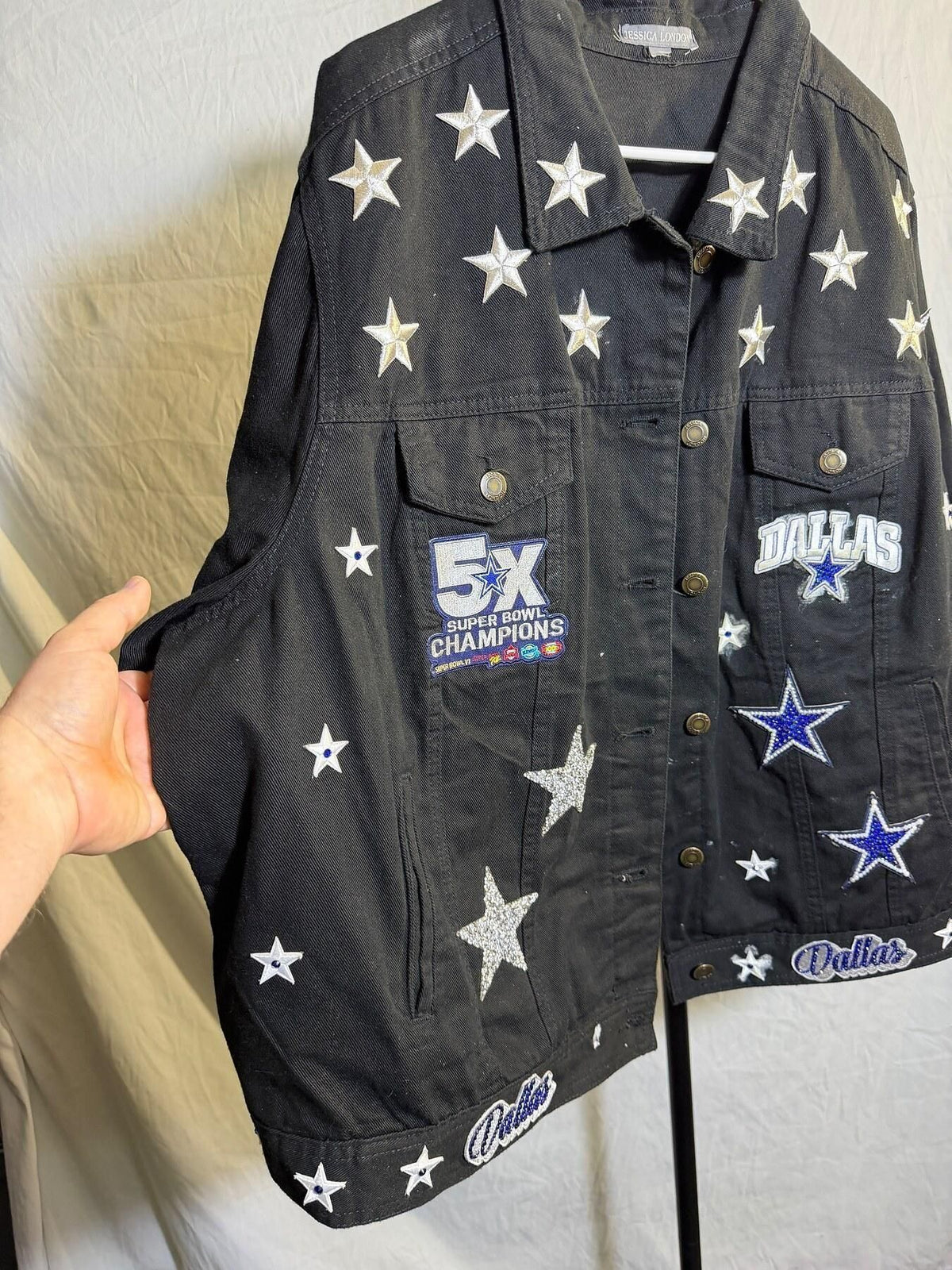 Vintage Jessica London Dallas Cowboys Embellished Denim Jacket - Wormhole Thrift