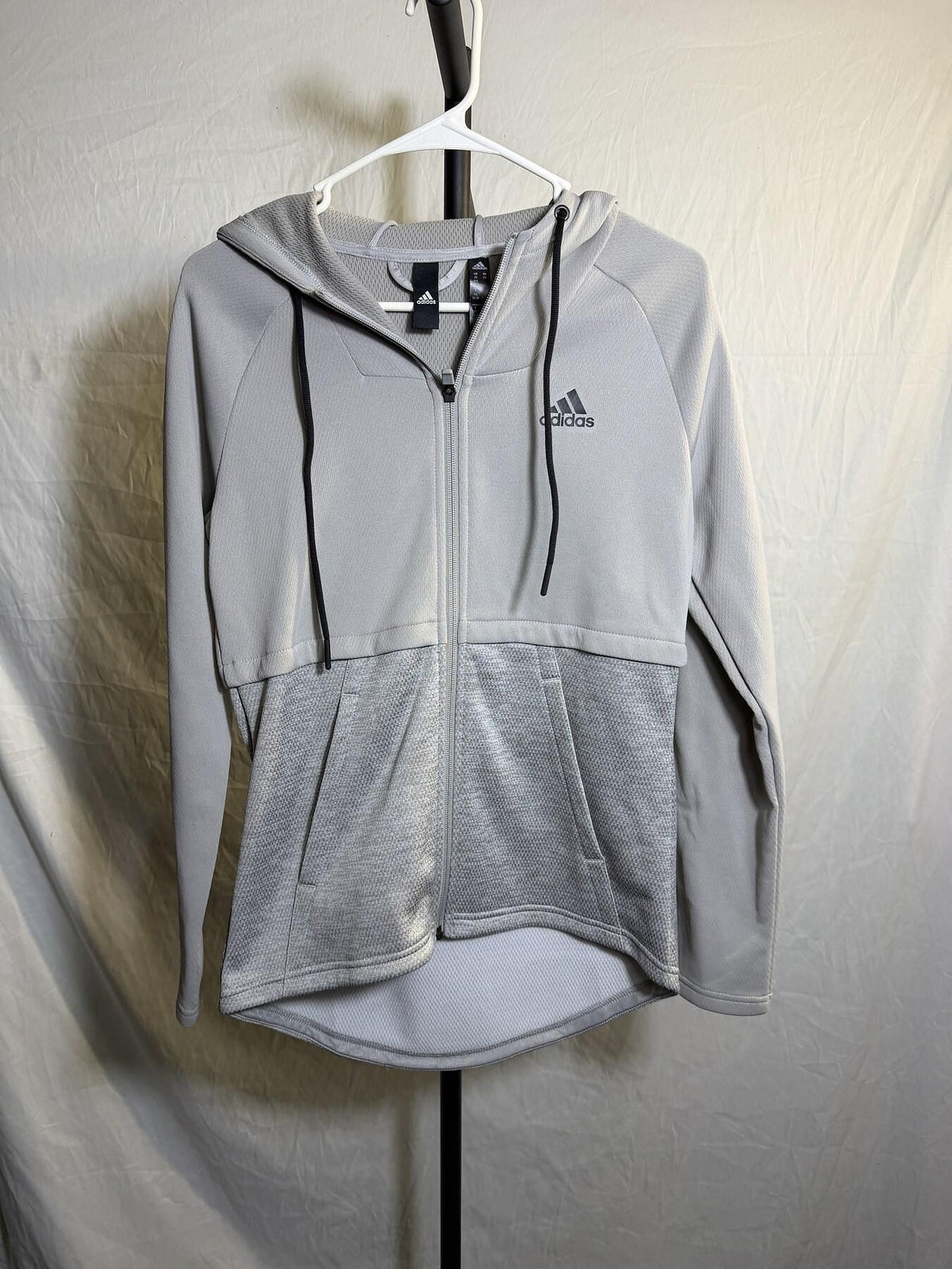 Adidas Women's XS Full Zip Hoodie Jacket Light Grey "Gameday" - Wormhole Thrift