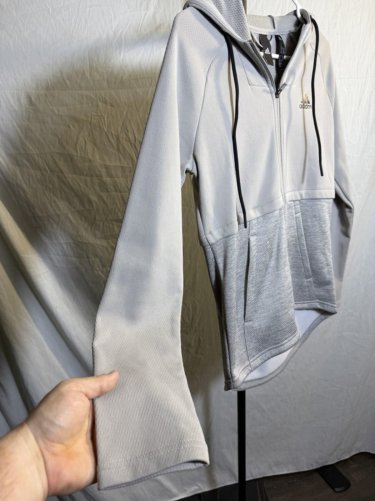 Adidas Women's XS Full Zip Hoodie Jacket Light Grey "Gameday" - Wormhole Thrift