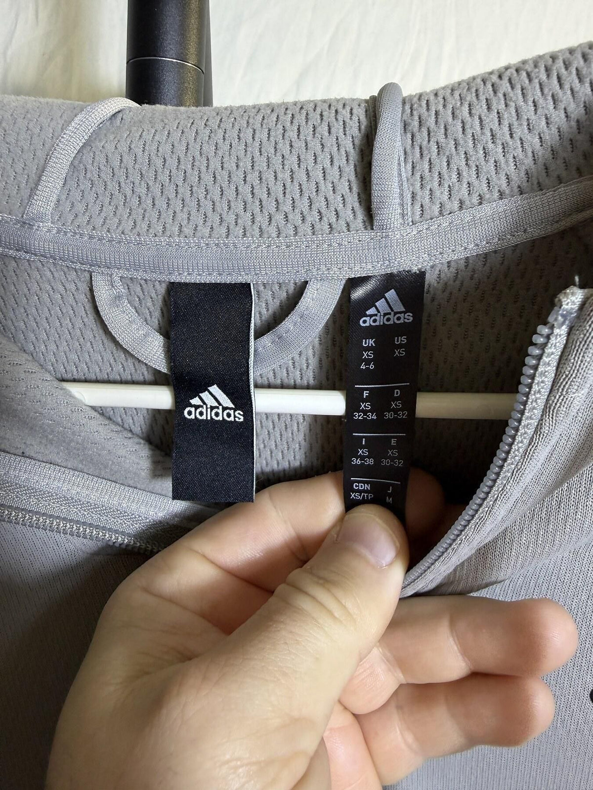 Adidas Women's XS Full Zip Hoodie Jacket Light Grey "Gameday" - Wormhole Thrift