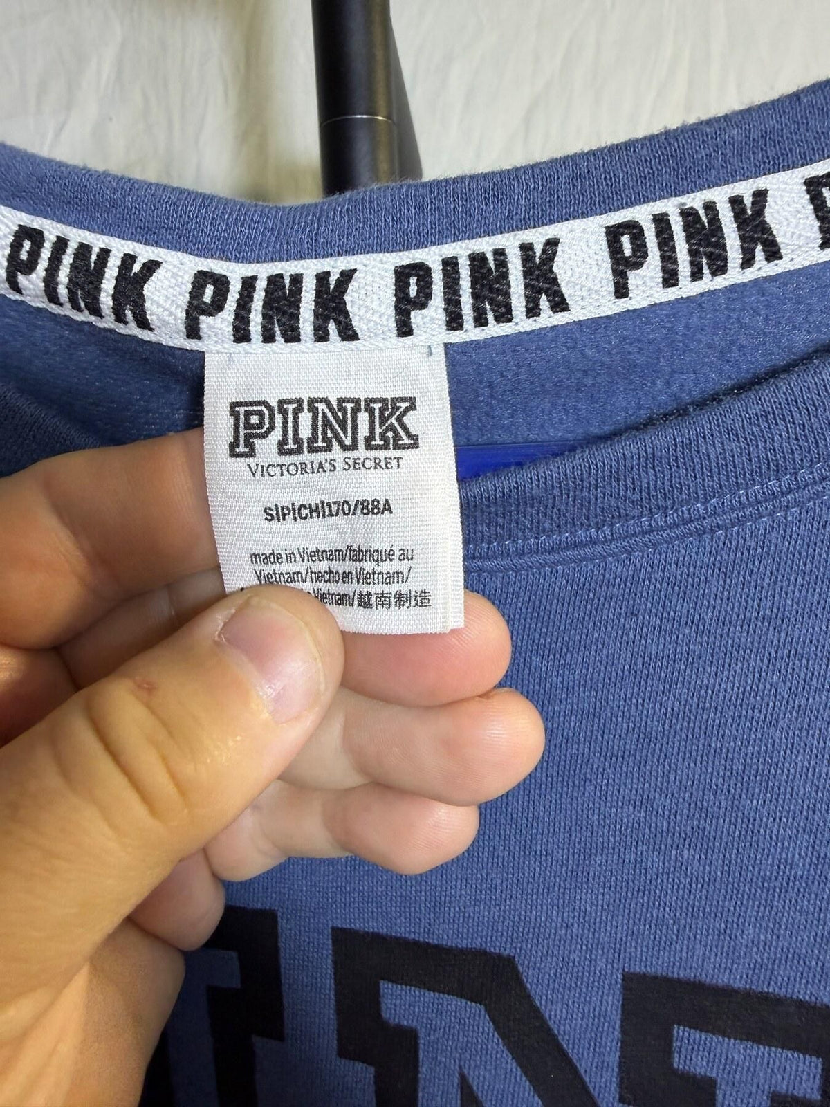 PINK Victoria's Secret Blue Logo Crewneck Sweatshirt Size S - Wormhole Thrift