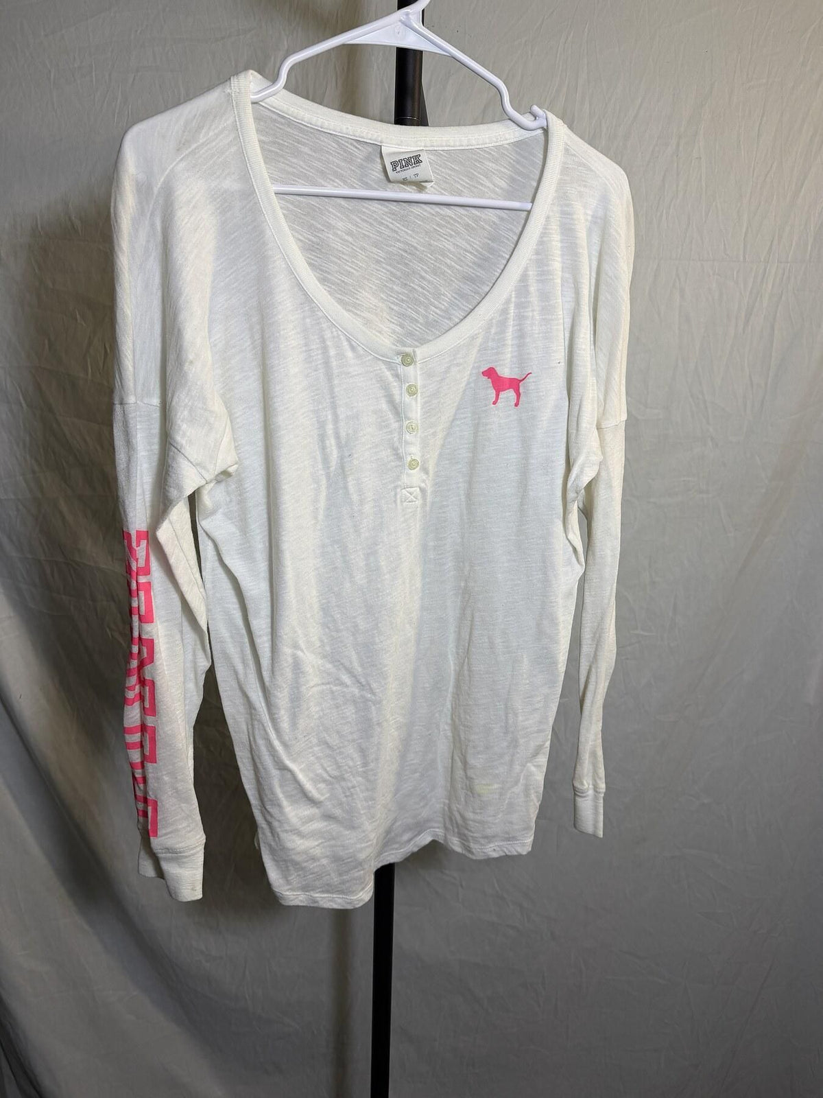 Women's PINK Victoria's Secret White Henley Long Sleeve Shirt XS - Wormhole Thrift