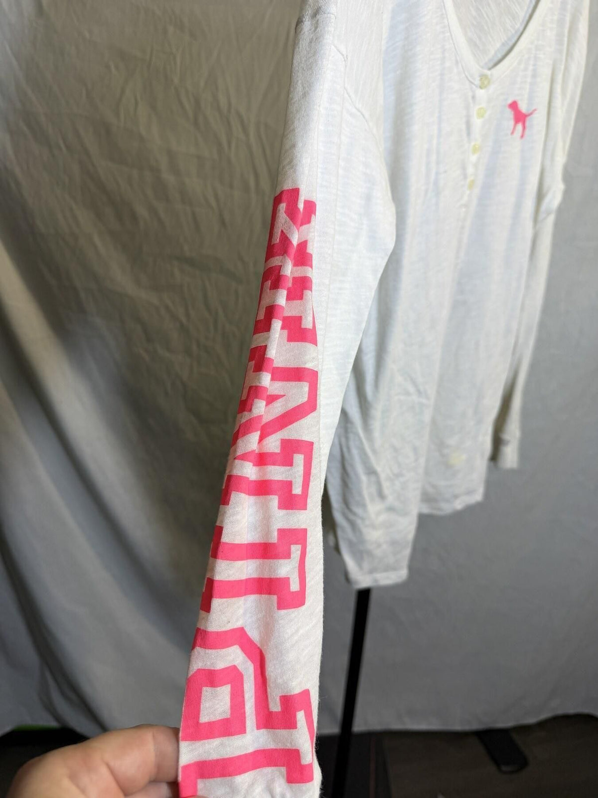 Women's PINK Victoria's Secret White Henley Long Sleeve Shirt XS - Wormhole Thrift