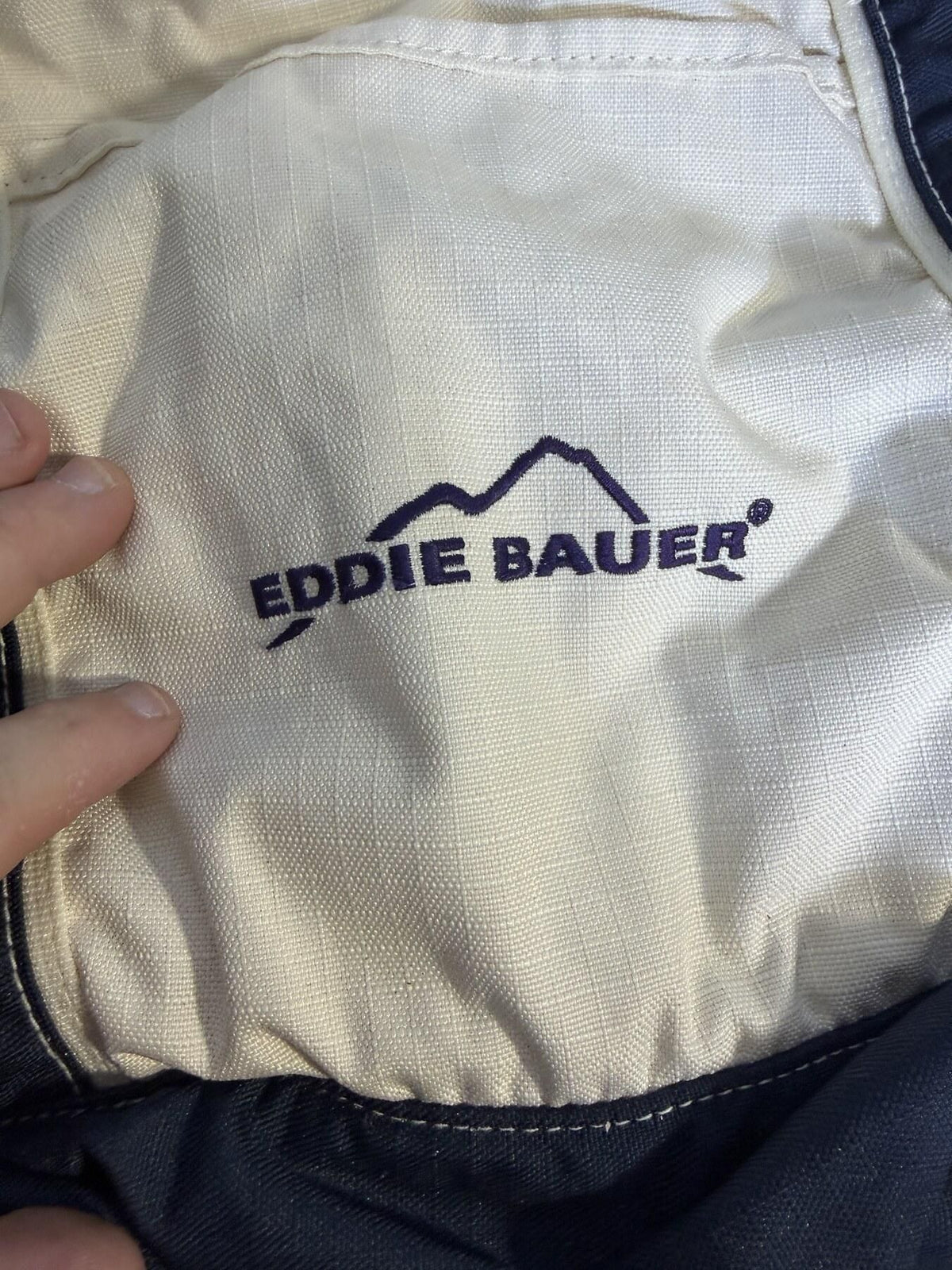 Eddie Bauer Packable Tote Bag Cream Navy Travel Carryall - Wormhole Thrift