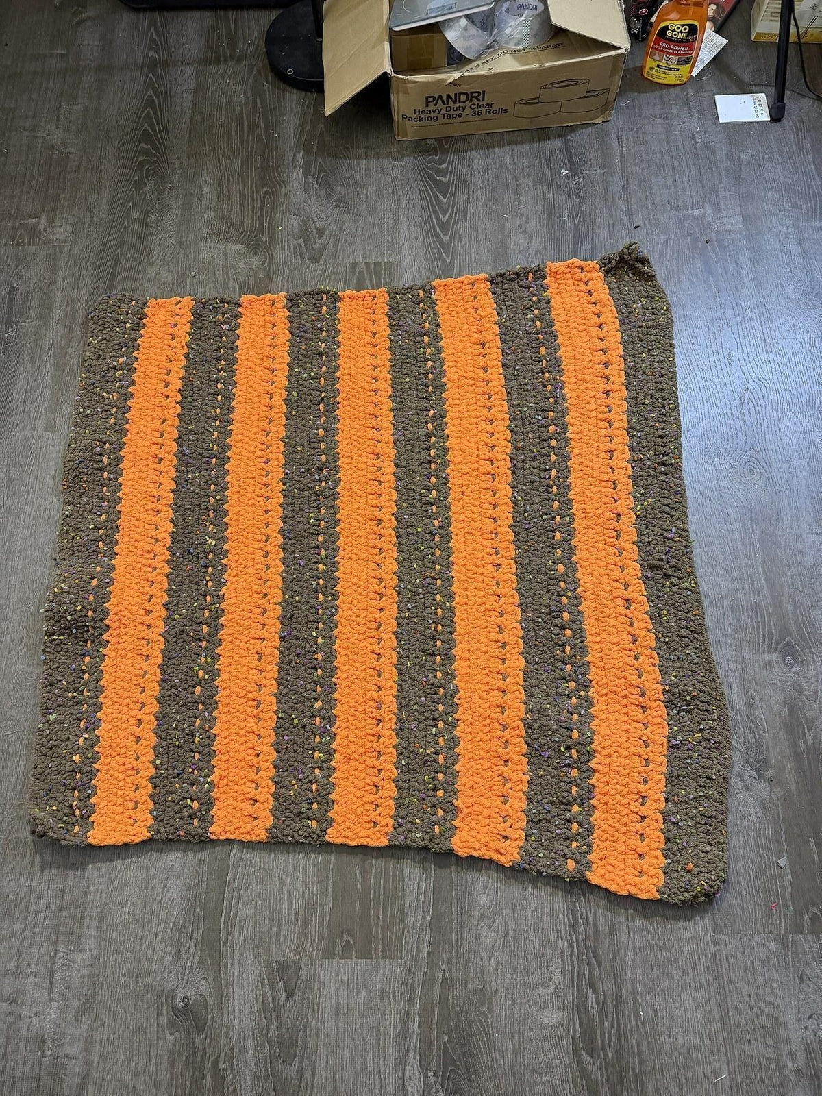 Vintage Handmade Crocheted Striped Afghan Throw Blanket - Orange & Brown - Wormhole Thrift
