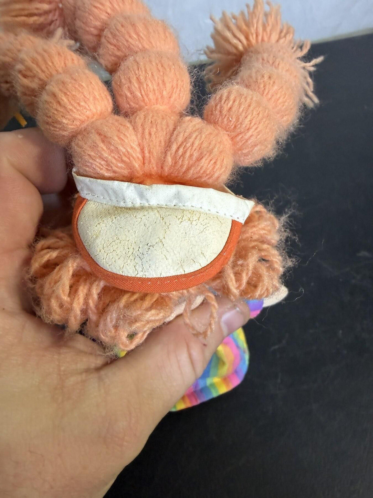 Vintage 1987 Yarn Hair Doll Rainbow Dress Baseball Patch Inside 10-11" - Wormhole Thrift