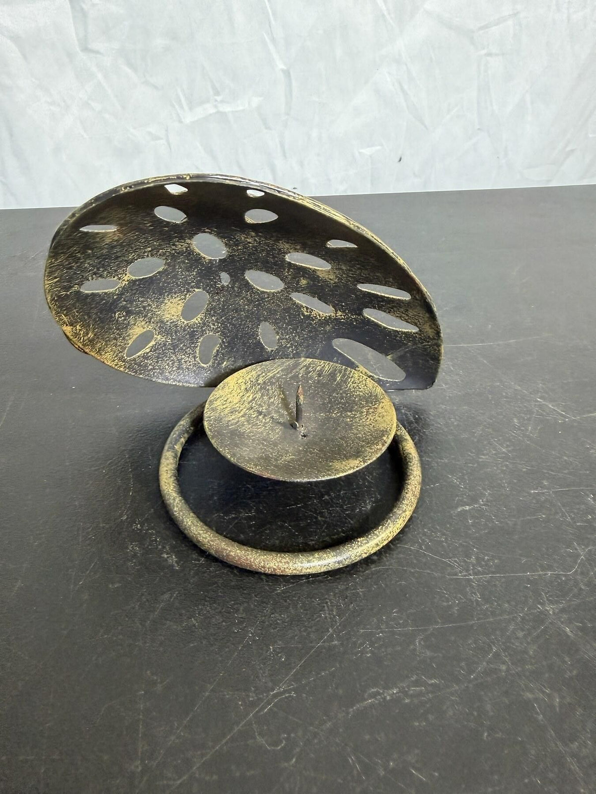 Metal Nautilus Shell Spiral Candle Holder Distressed Gold Black Decor - Wormhole Thrift
