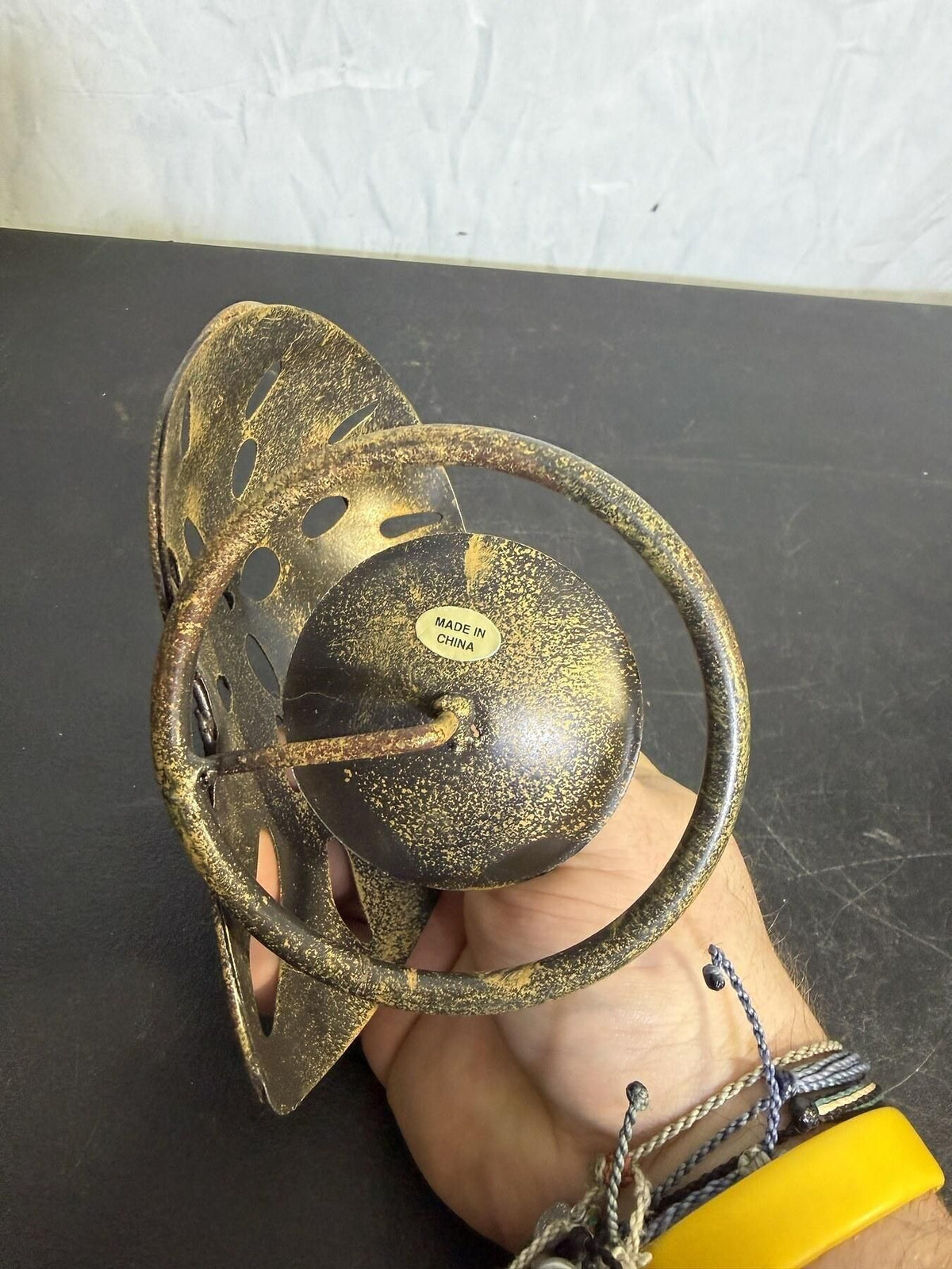 Metal Nautilus Shell Spiral Candle Holder Distressed Gold Black Decor - Wormhole Thrift