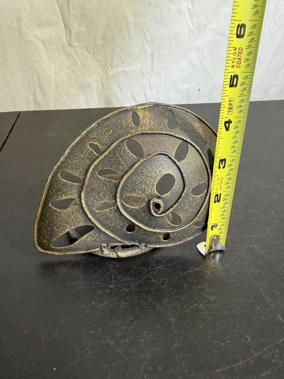 Metal Nautilus Shell Spiral Candle Holder Distressed Gold Black Decor - Wormhole Thrift