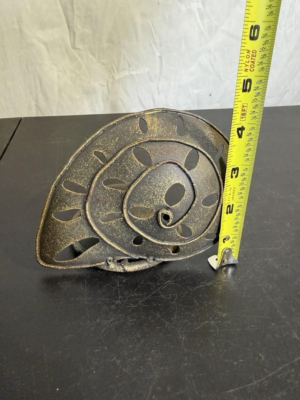 Metal Nautilus Shell Spiral Candle Holder Distressed Gold Black Decor - Wormhole Thrift