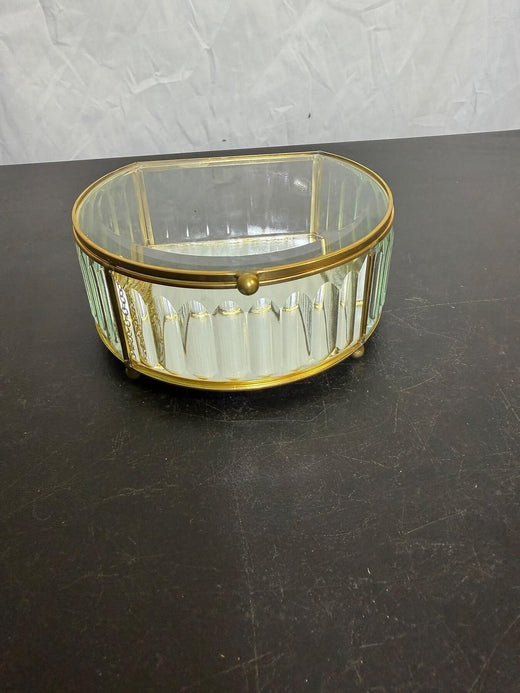 Vintage Rachel Ashwell Shabby Chic Fluted Glass & Brass Trinket Box - Wormhole Thrift