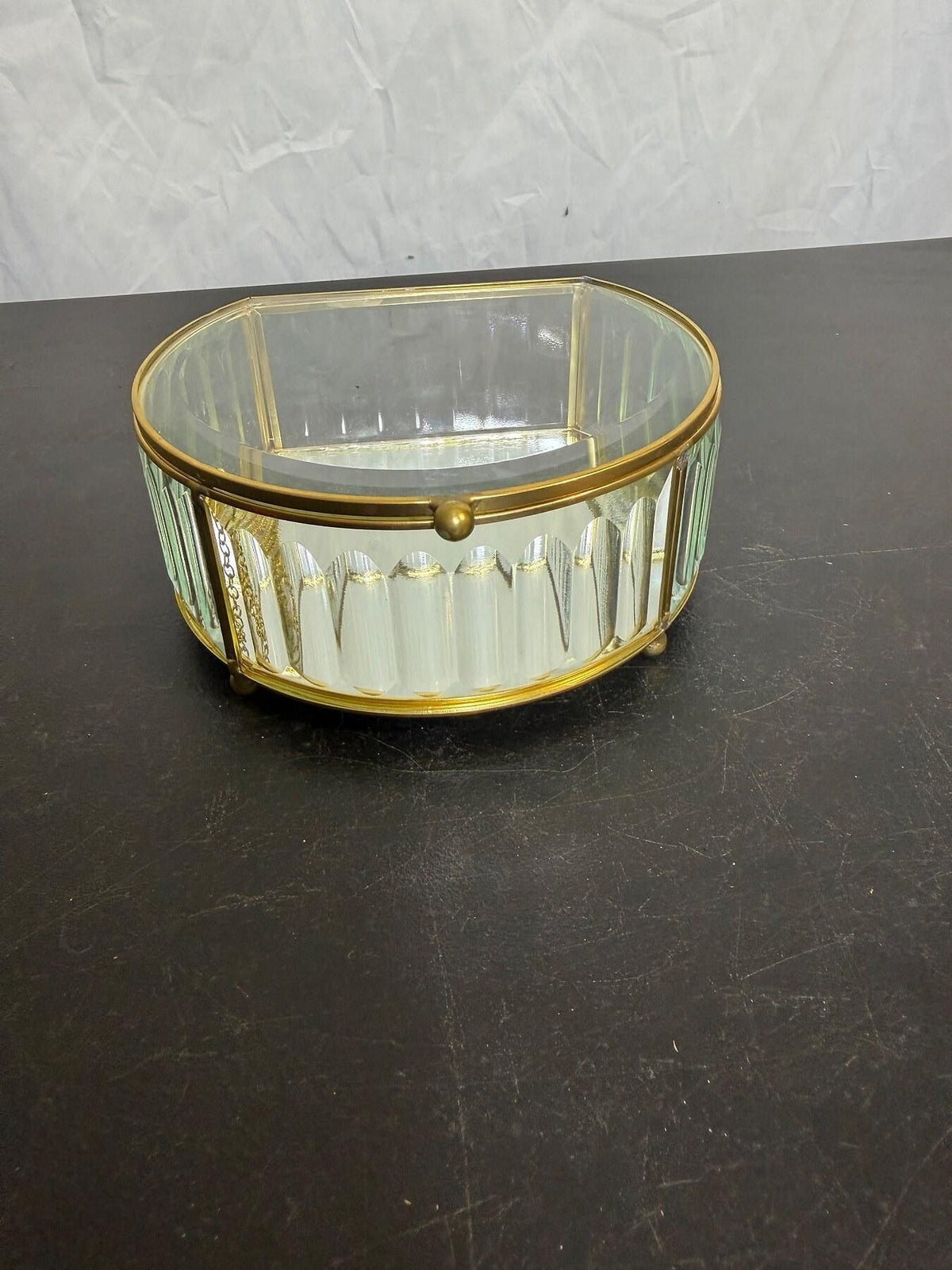 Vintage Rachel Ashwell Shabby Chic Fluted Glass & Brass Trinket Box - Wormhole Thrift