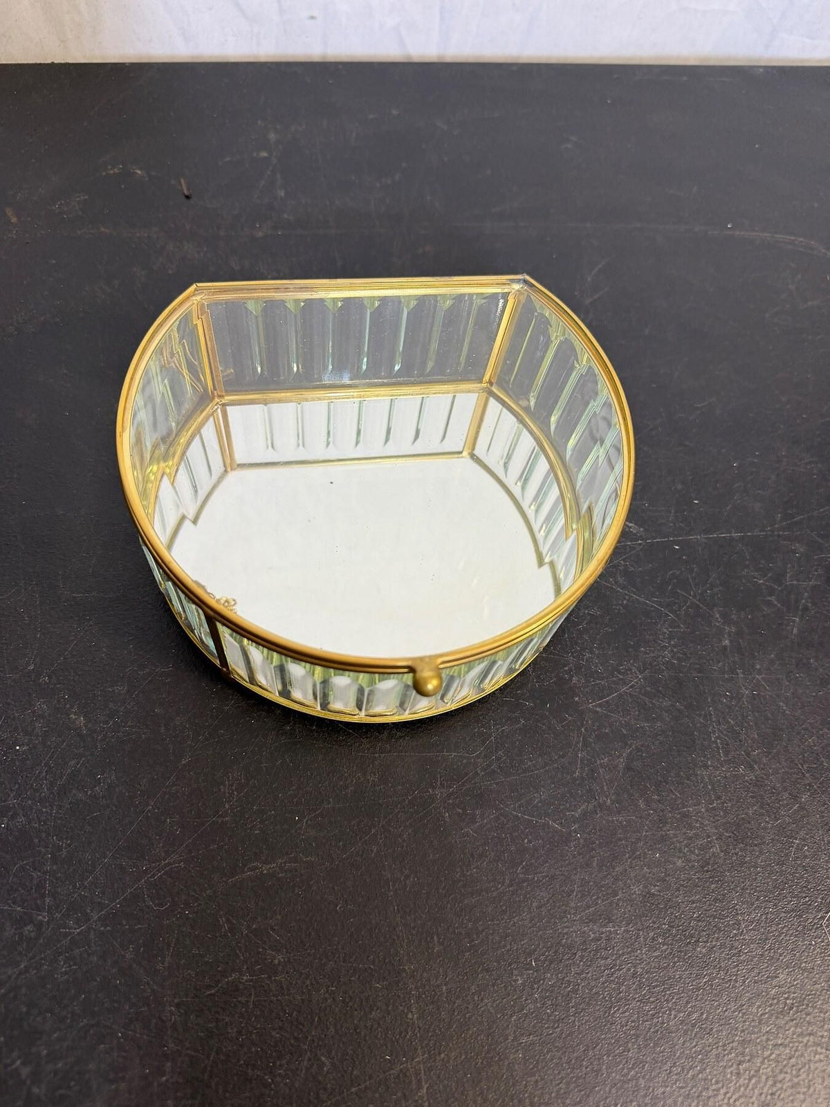 Vintage Rachel Ashwell Shabby Chic Fluted Glass & Brass Trinket Box - Wormhole Thrift
