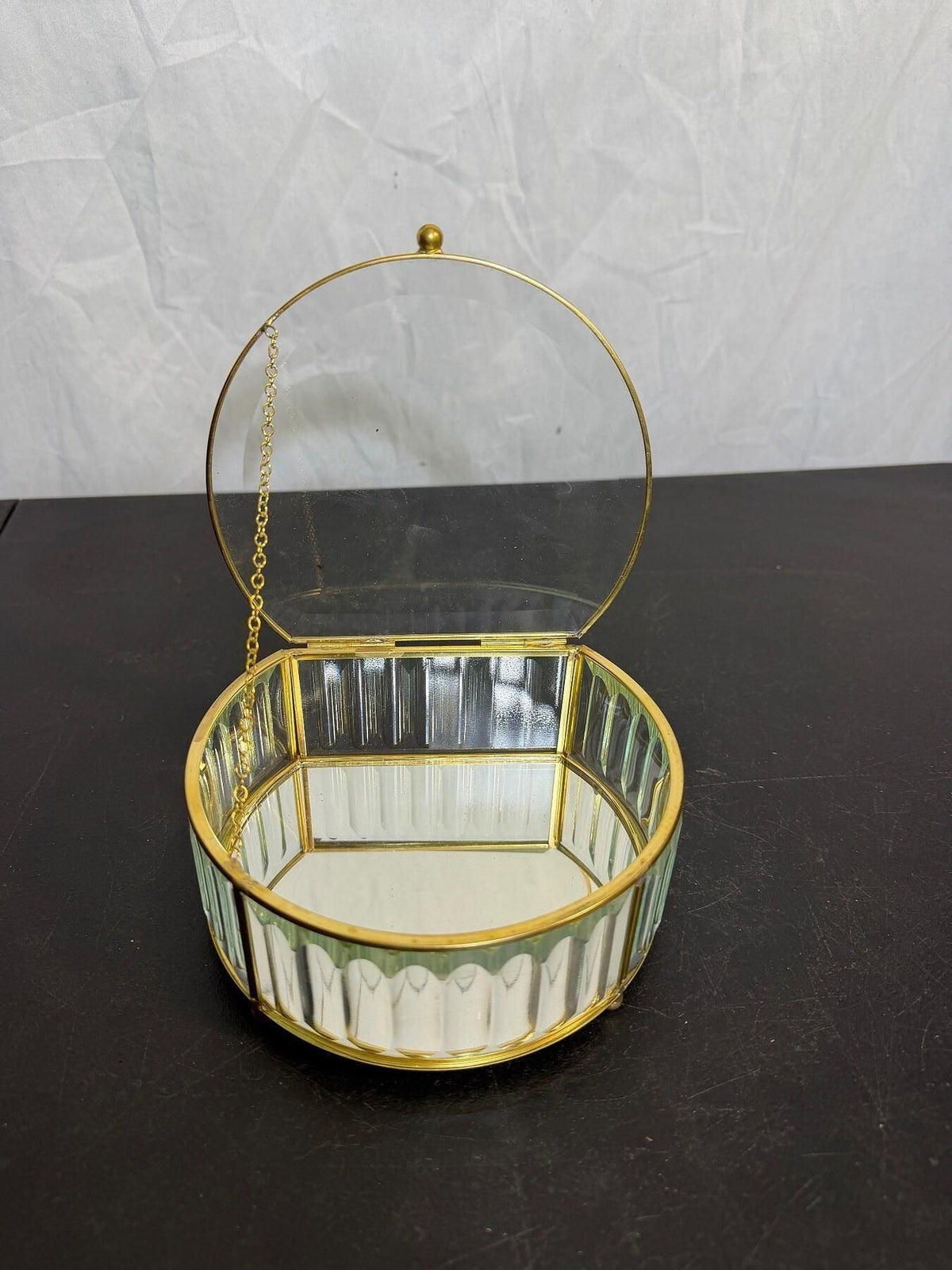 Vintage Rachel Ashwell Shabby Chic Fluted Glass & Brass Trinket Box - Wormhole Thrift