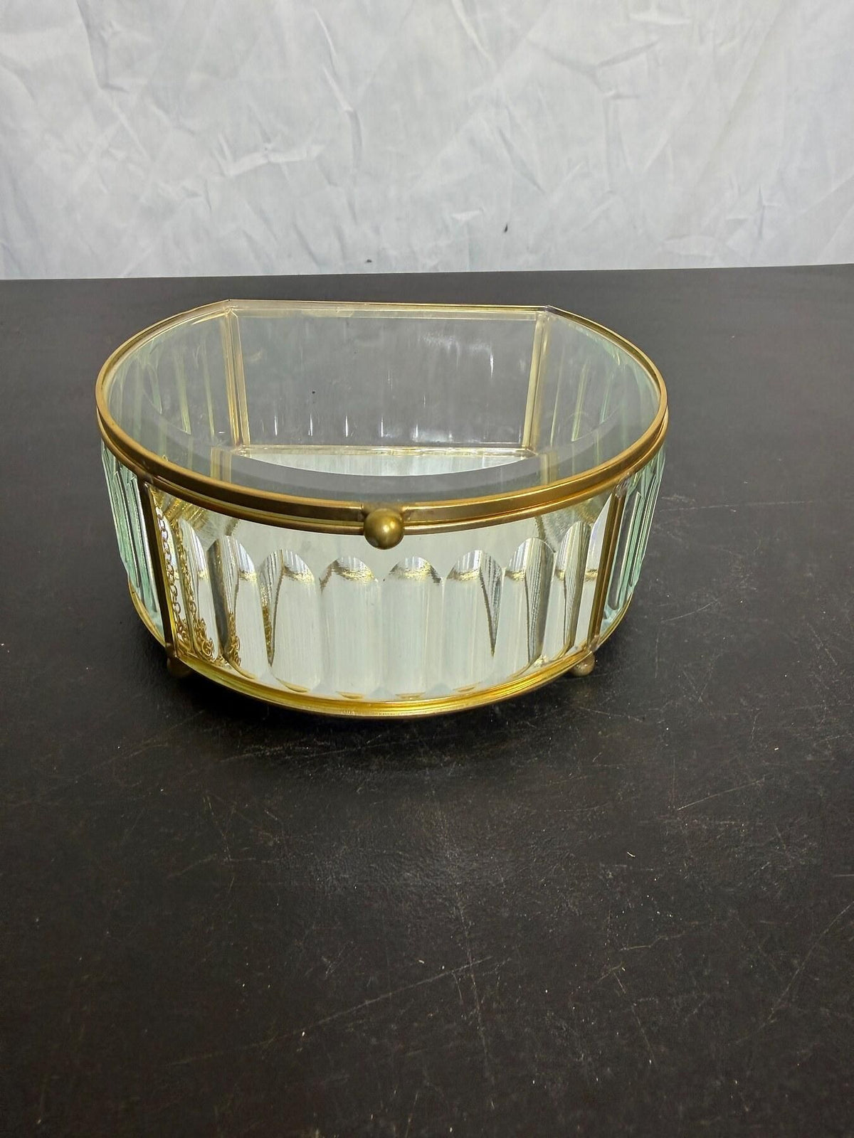 Vintage Rachel Ashwell Shabby Chic Fluted Glass & Brass Trinket Box - Wormhole Thrift