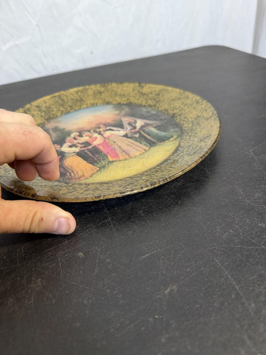 Vintage Decorative Plate Dancing Figures Rococo Style Gold Speckled Rim 10" - Wormhole Thrift