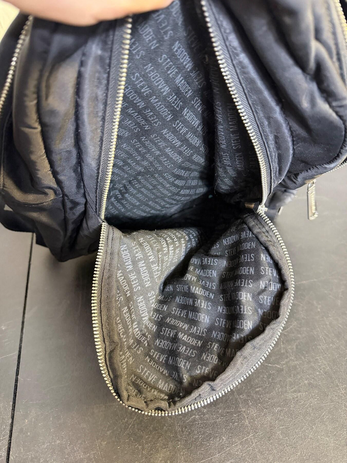 Steve Madden Black Quilted Mini Backpack with Logo Details - Wormhole Thrift